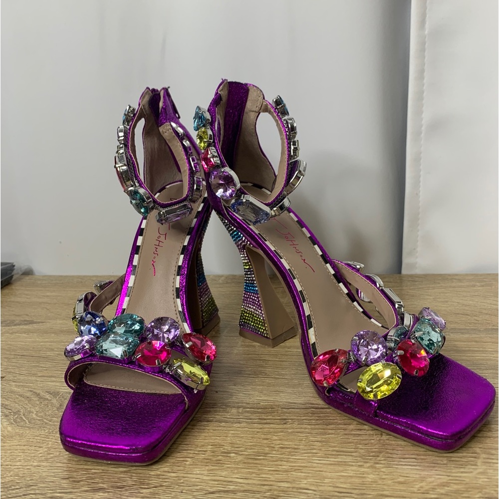 Women's Purple Jewel-Embellished Block Heel Sandals